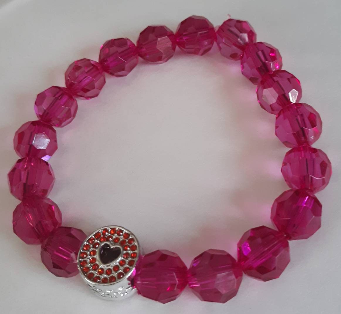 Pink Valentine's Day Heart Charm Bracelet