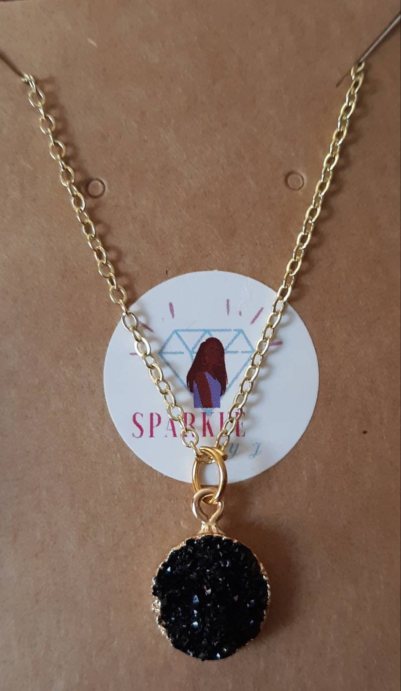 Crystal Druzy Textured Pendant Necklaces