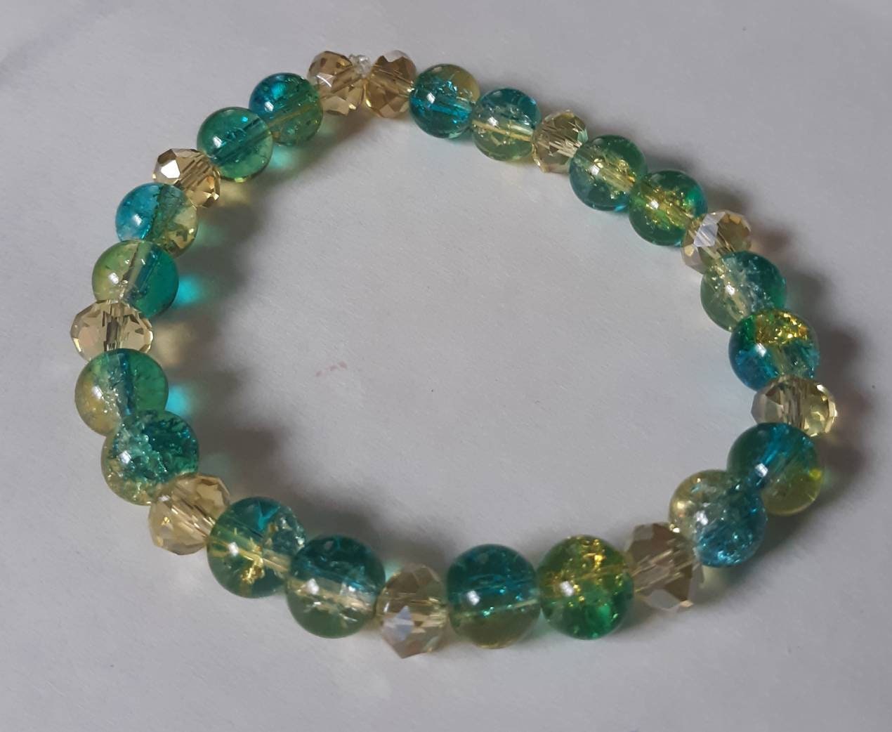 Yellow Green and Blue Crackle sparkle Bracelet