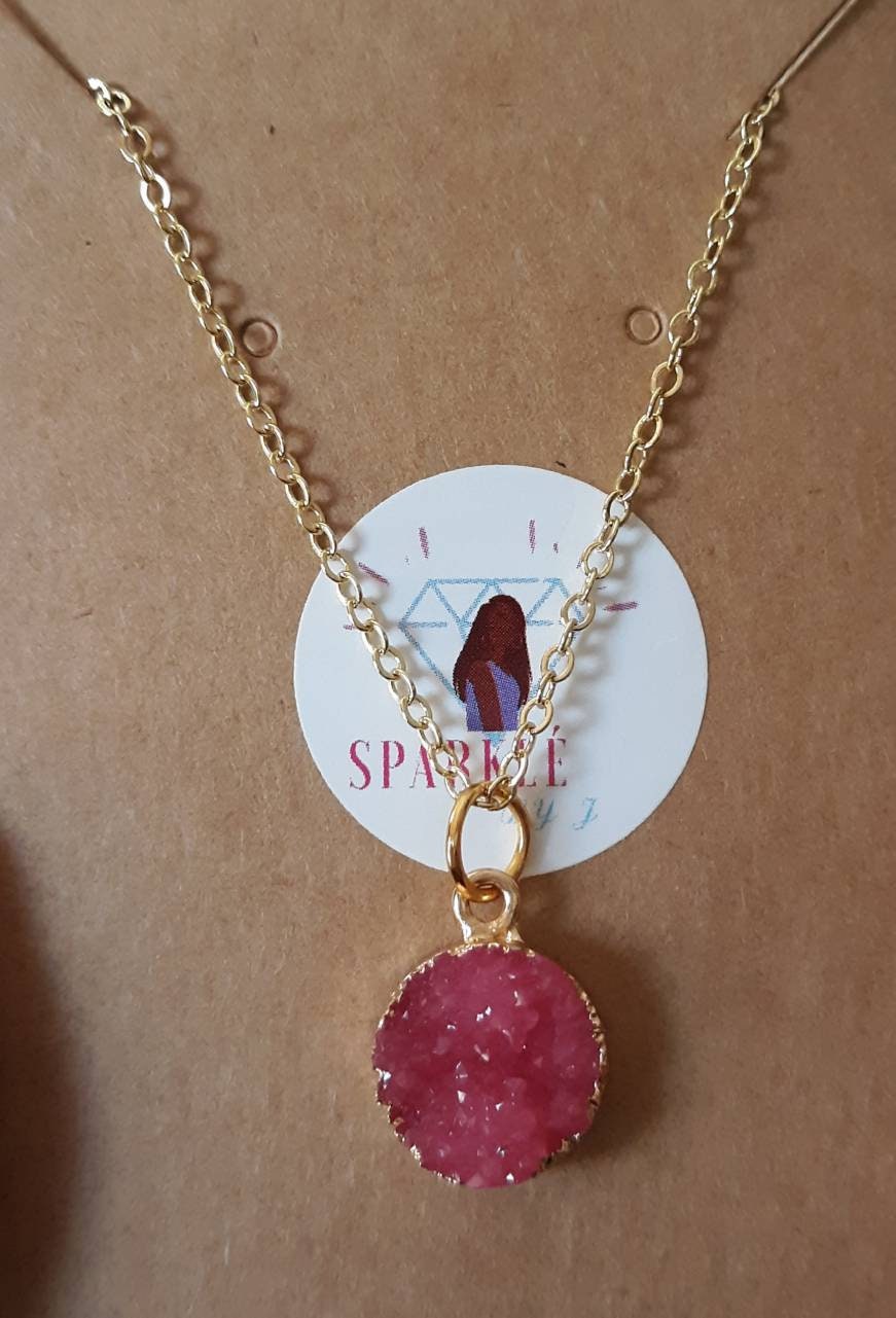 Crystal Druzy Textured Pendant Necklaces