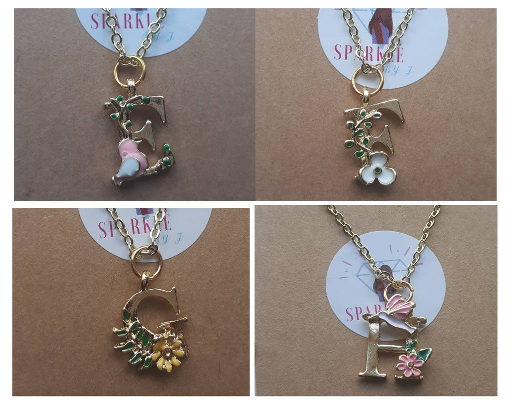 Floral Gold Monogram Letter Necklace