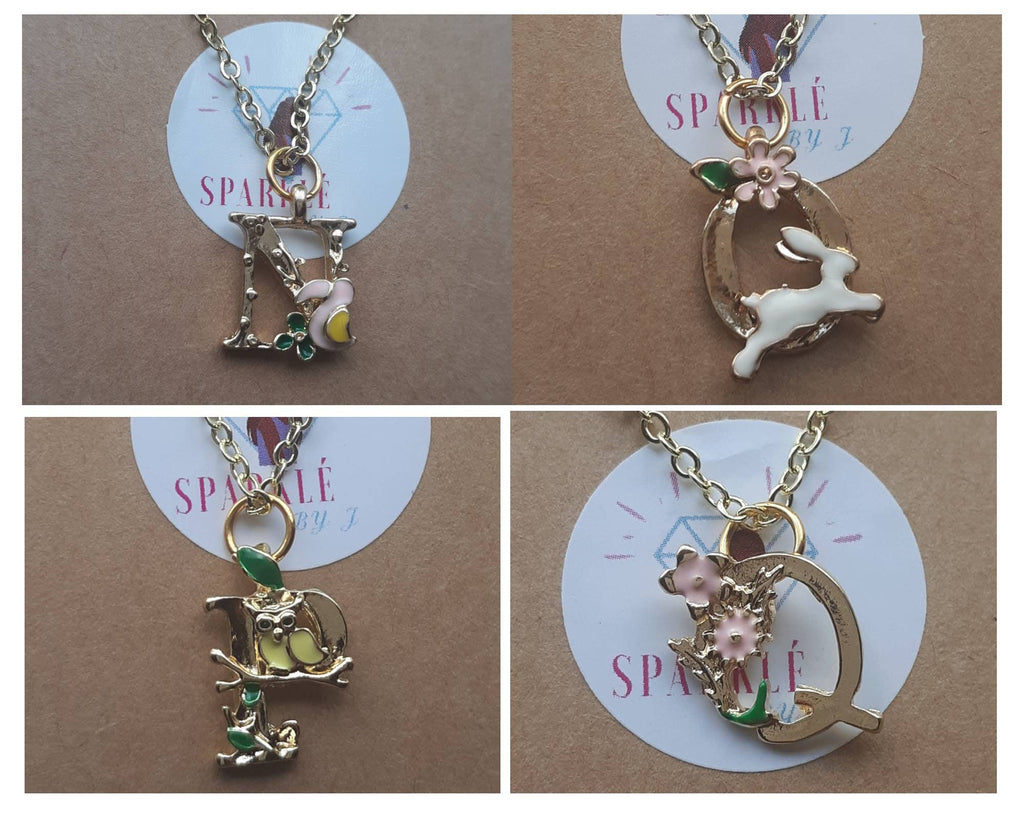 Floral Gold Monogram Letter Necklace