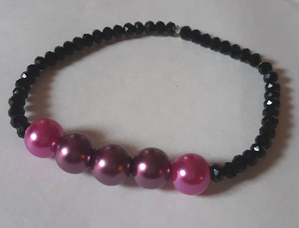 Faux Pearl and Sparkly Black Bracelets