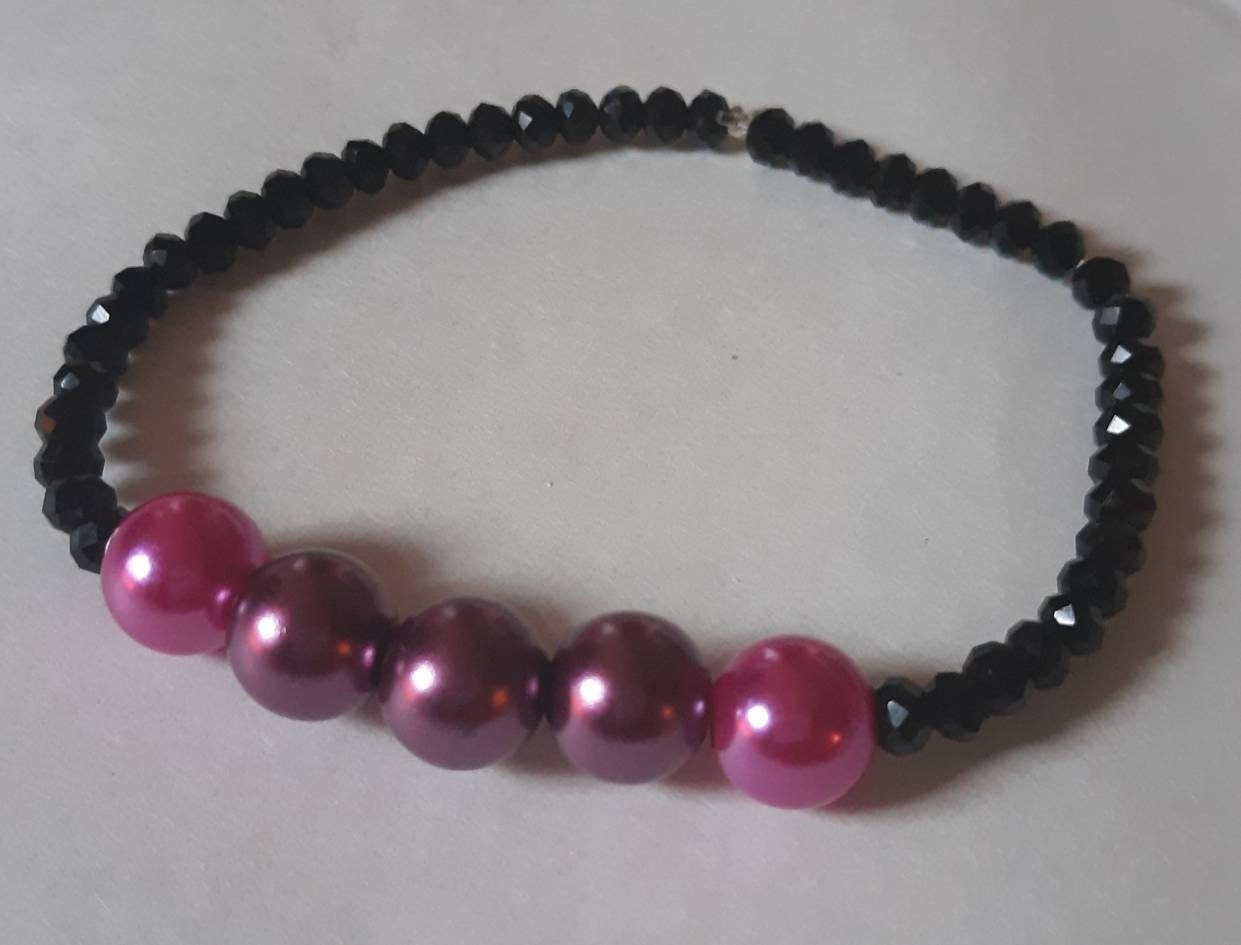 Faux Pearl and Sparkly Black Bracelets