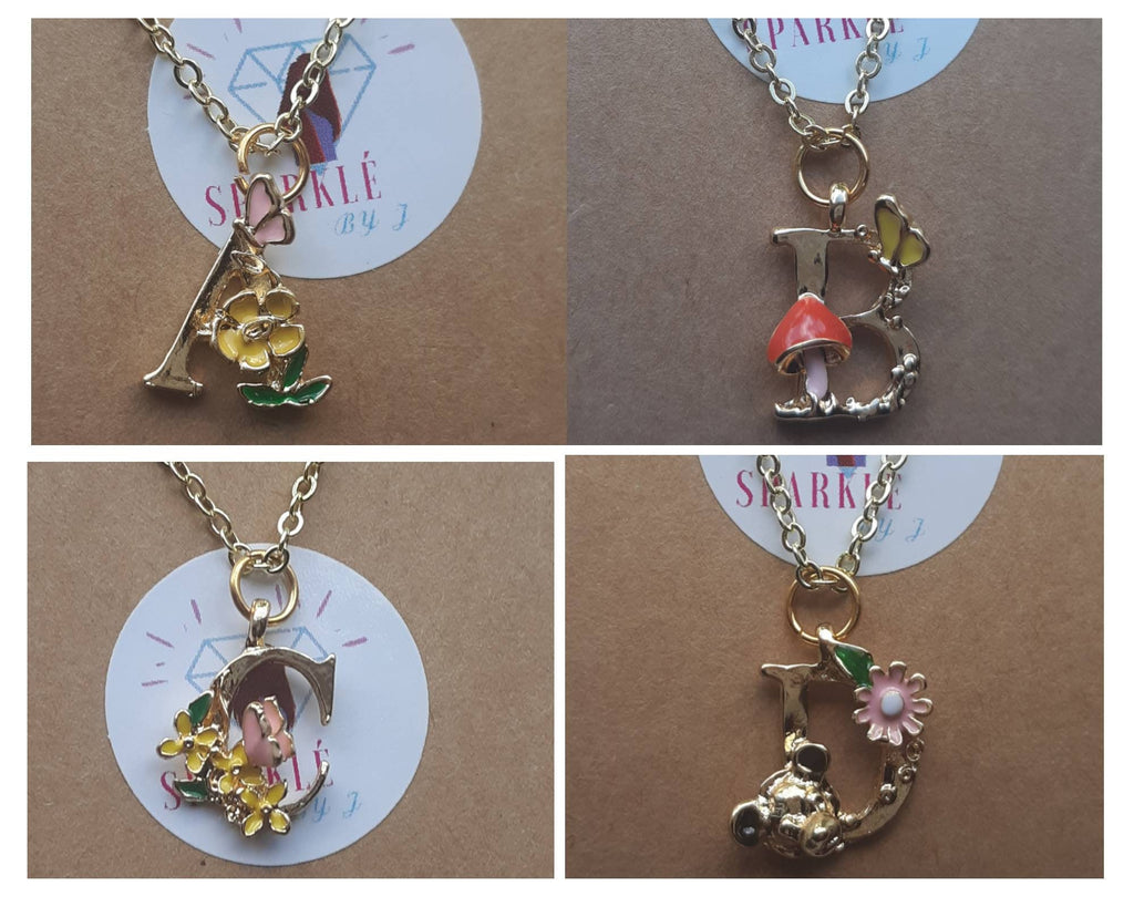 Floral Gold Monogram Letter Necklace