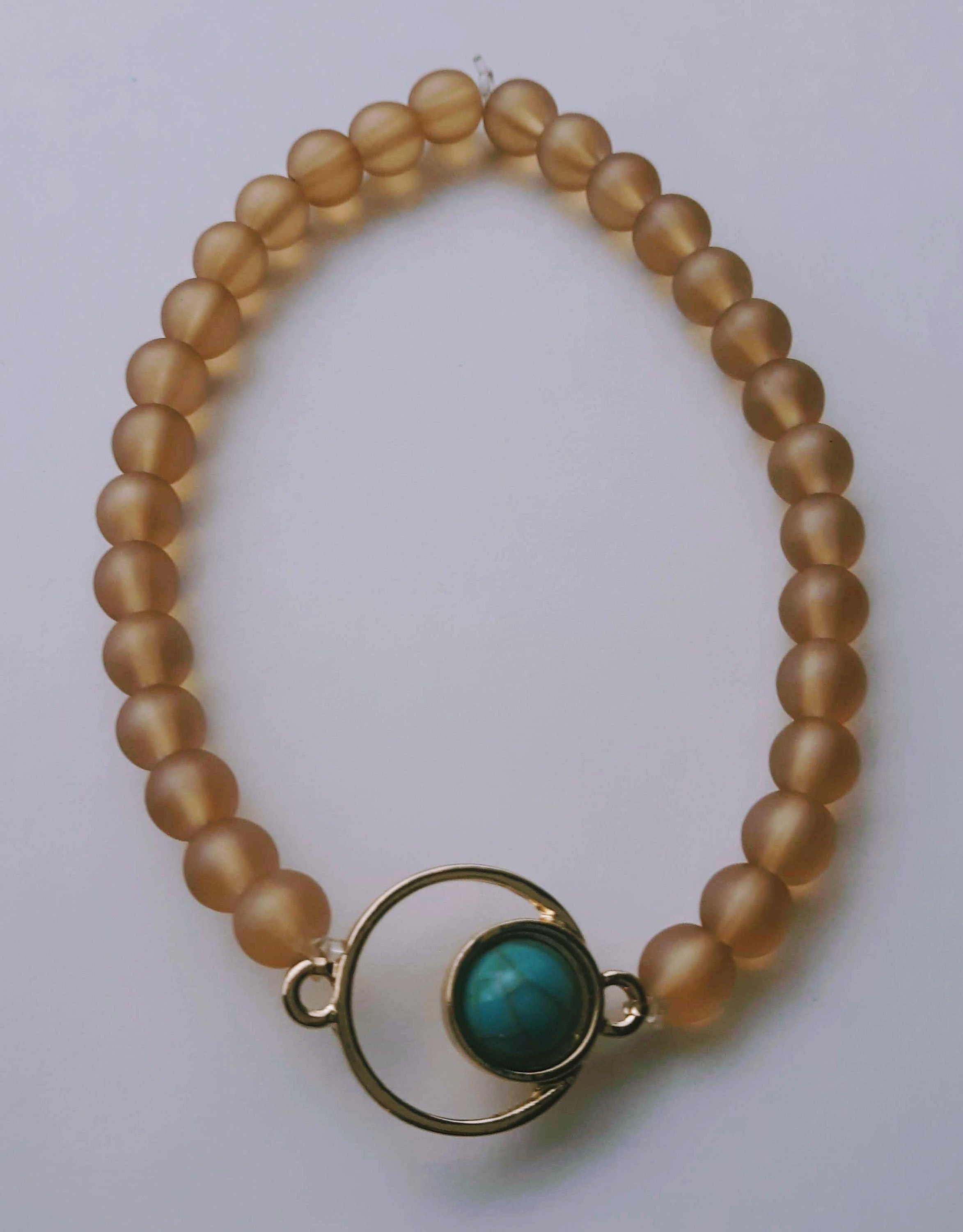 Teal Accented Tan Matte Brown Bracelet