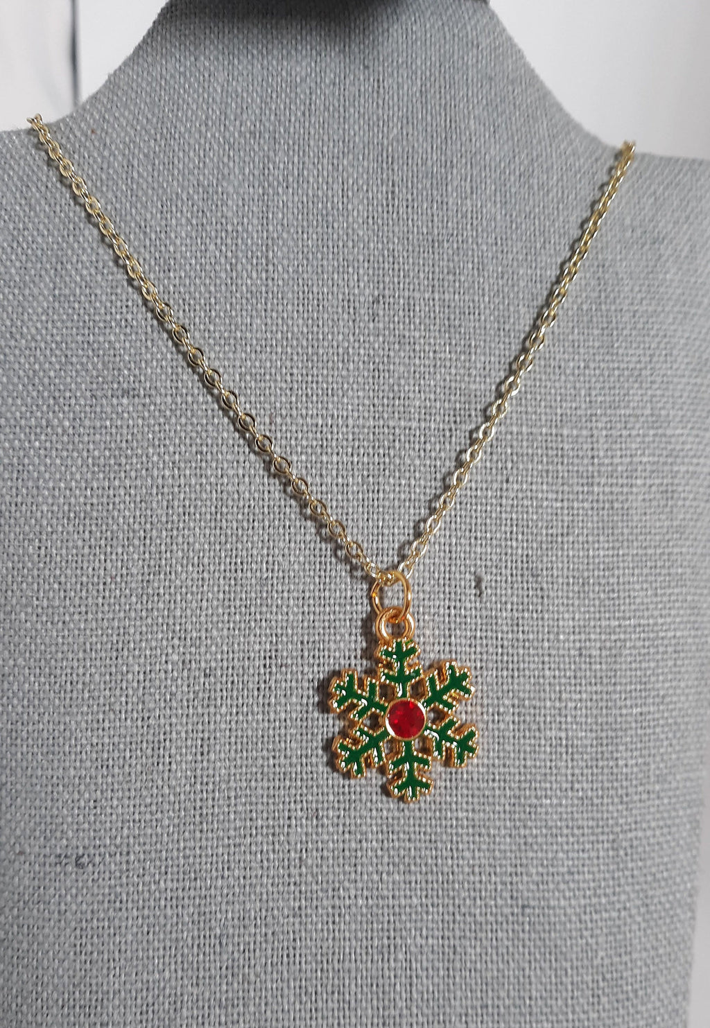 Gold, Green and Red Christmas Snowflake Necklace