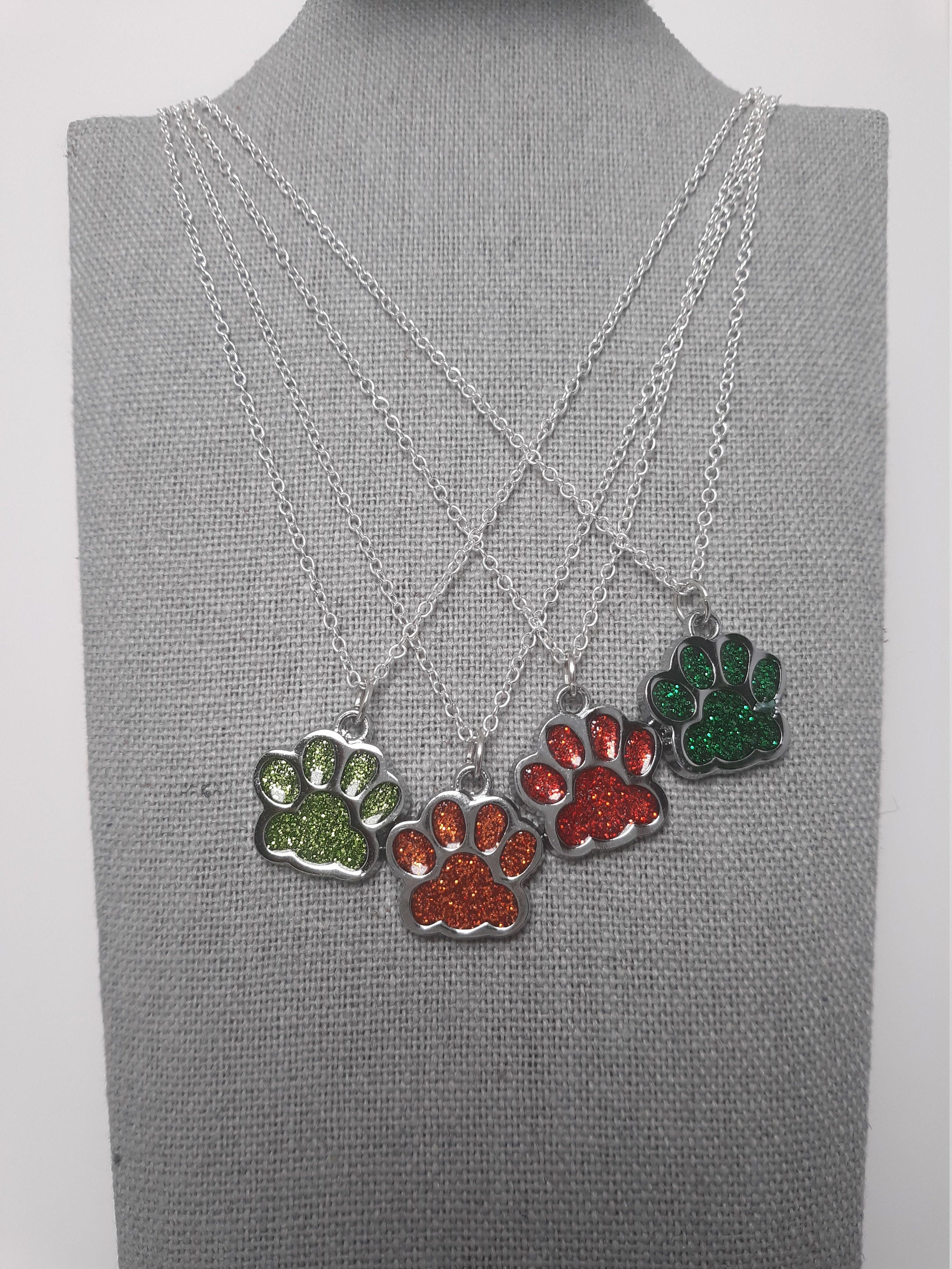 Multicolored Sparkly Paw Print Necklace