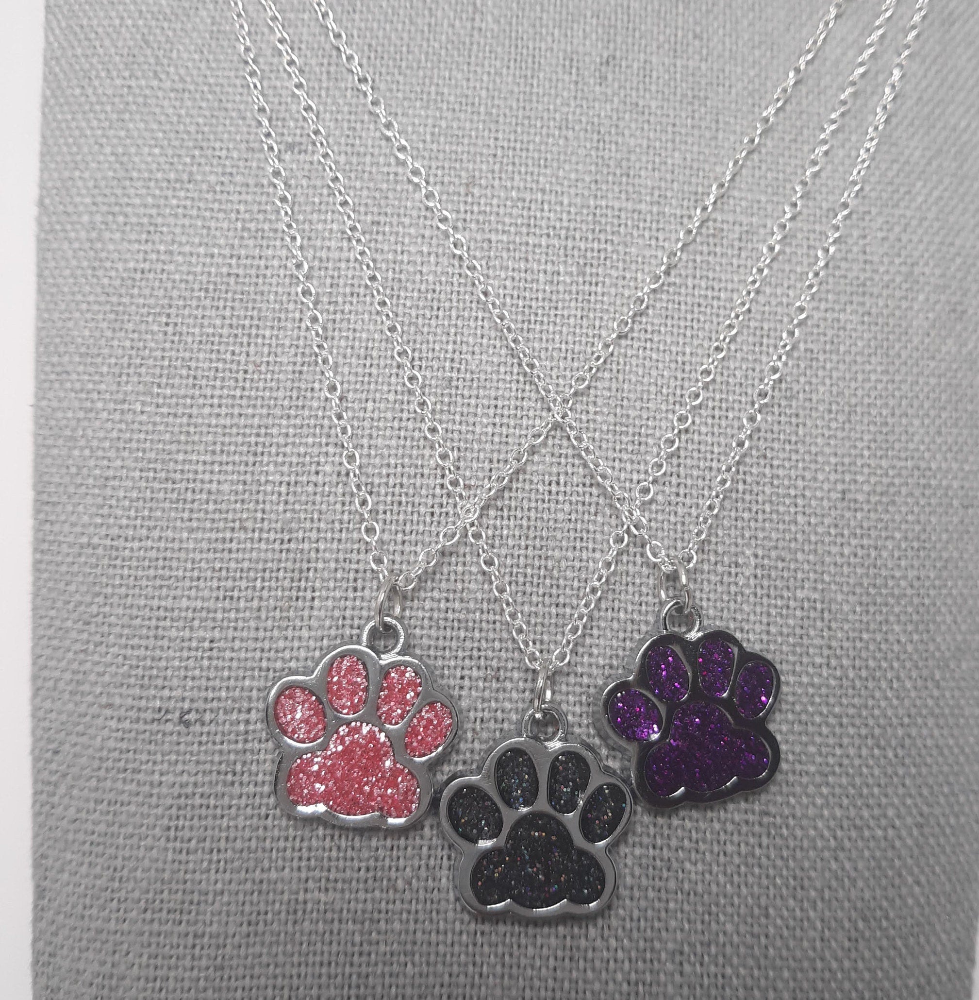 Multicolored Sparkly Paw Print Necklace