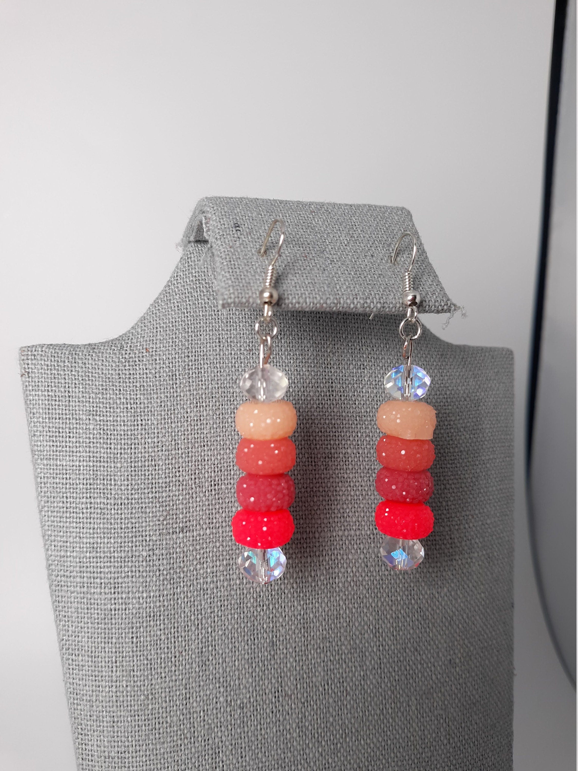 Sparkly Pink and Peach Dangle Earrings