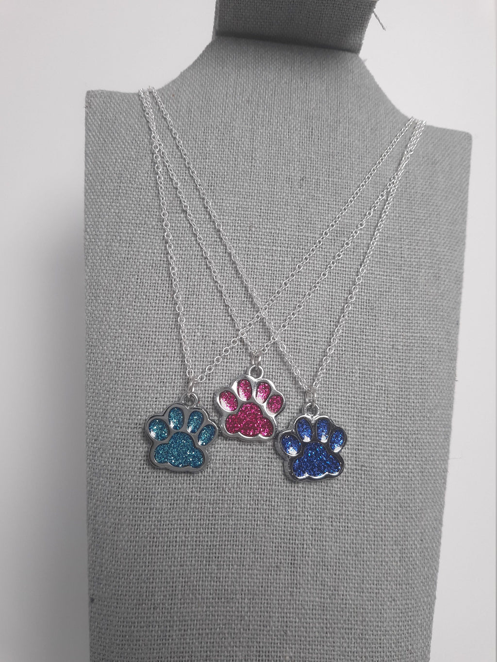 Multicolored Sparkly Paw Print Necklace