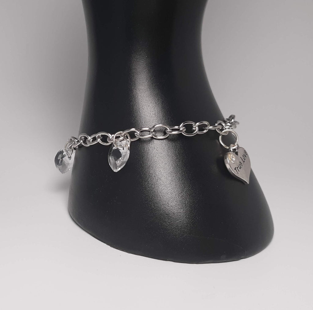 Customizable Sparkly Heart "True Love" Charm Bracelet