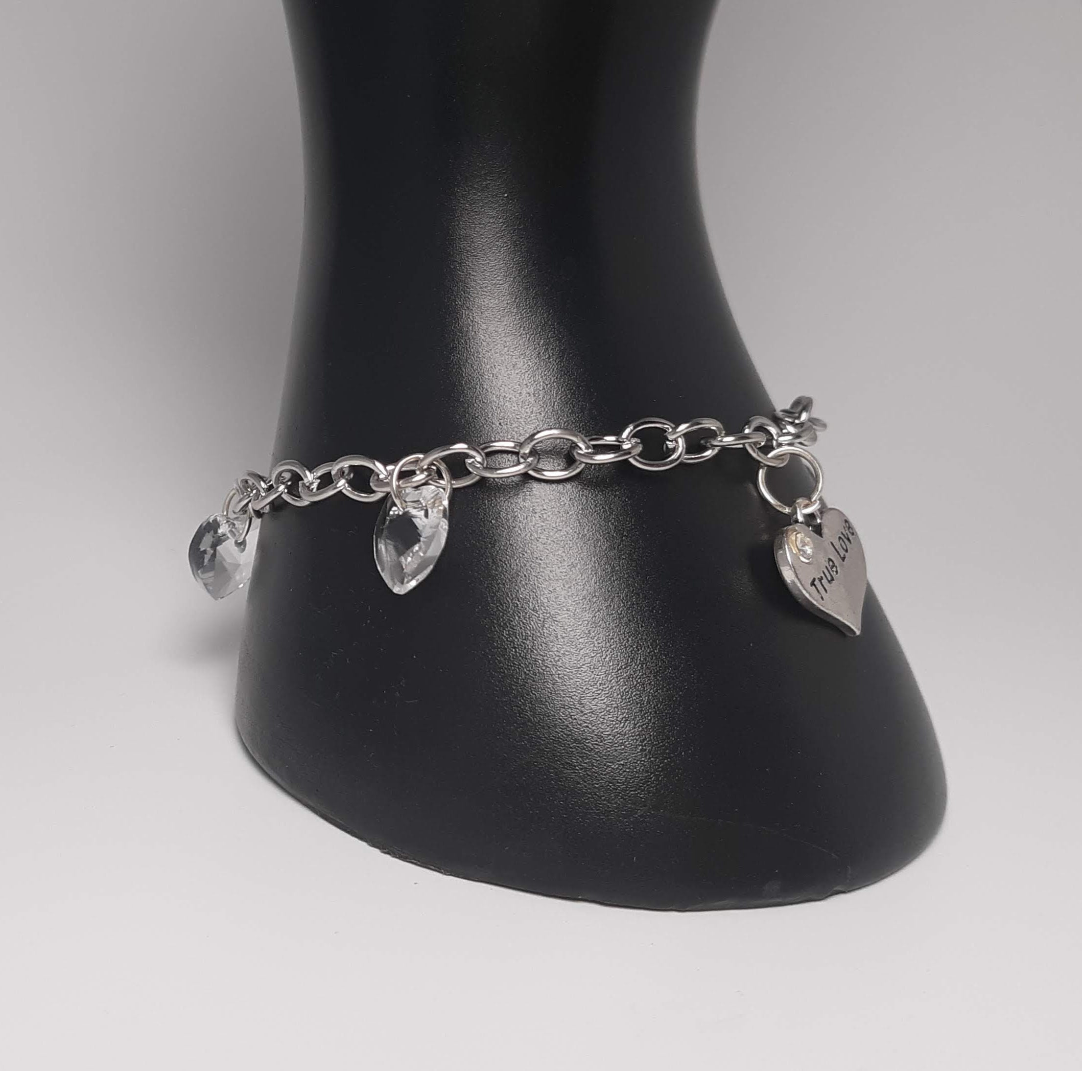 Customizable Sparkly Heart "True Love" Charm Bracelet