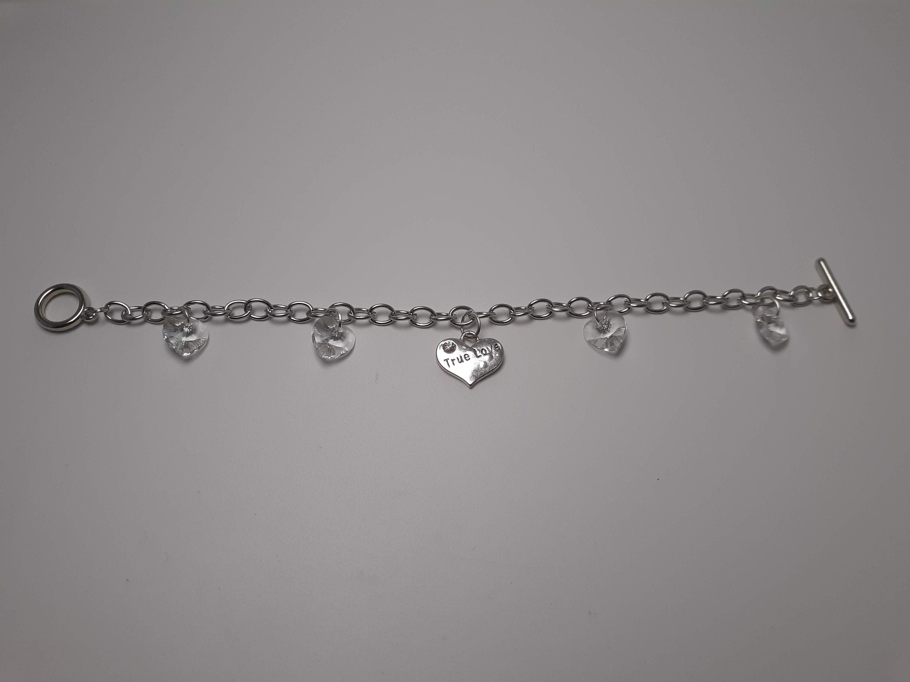 Customizable Sparkly Heart "True Love" Charm Bracelet