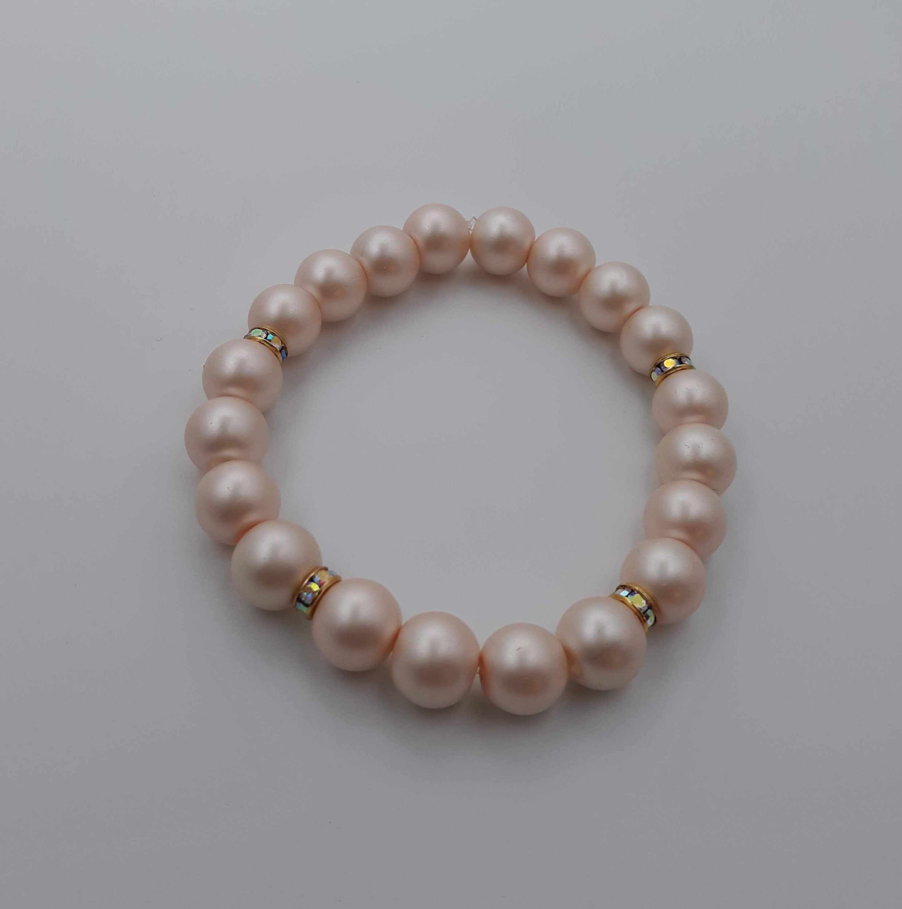 Cream Pearl Sparkly Beaded Bracelet Large Beads 8mm