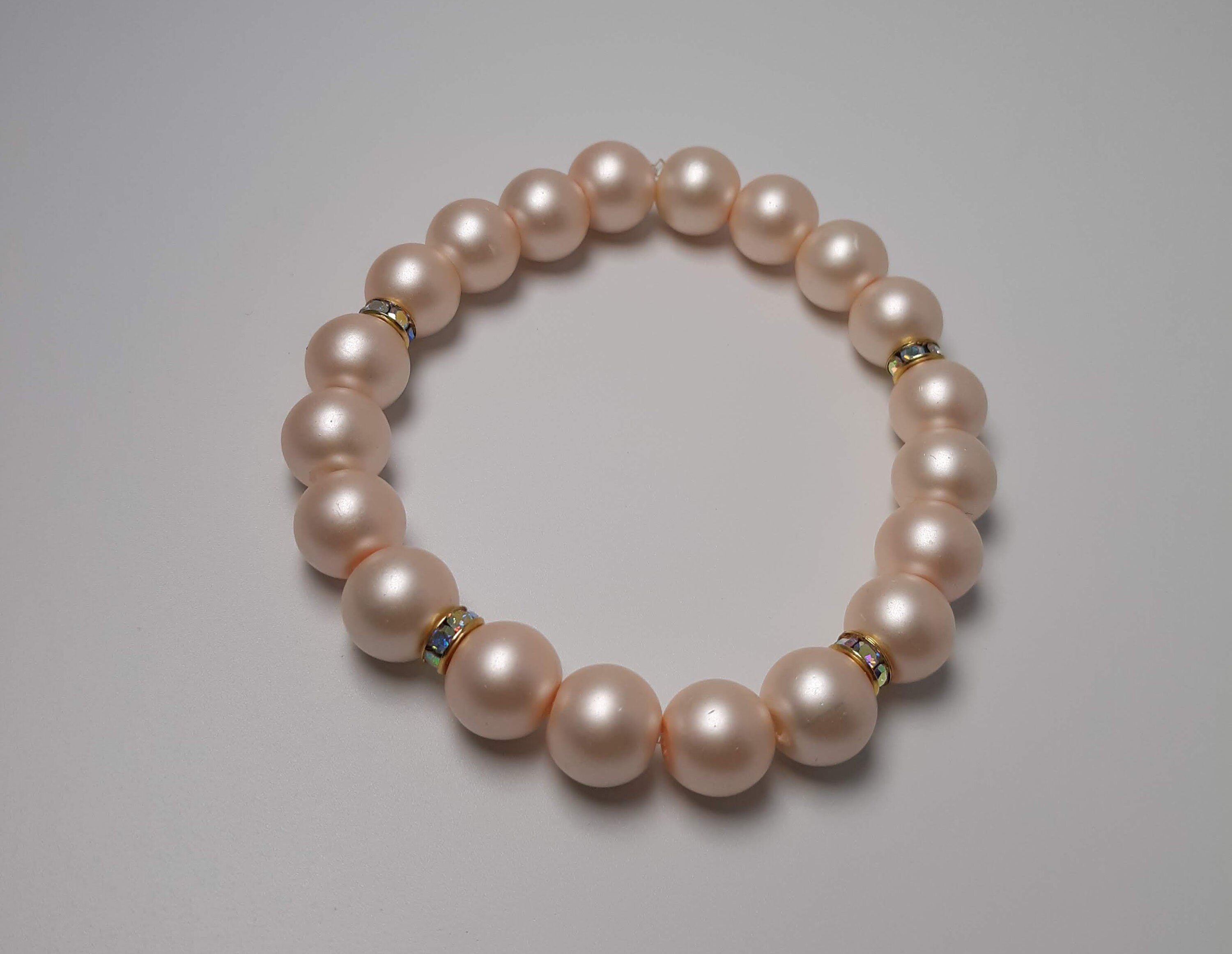 Cream Pearl Sparkly Beaded Bracelet Large Beads 8mm