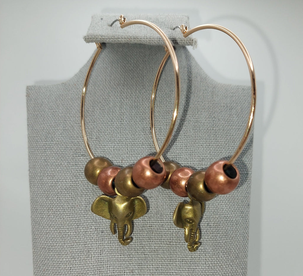 Bronze and Gold Beaded Elephant Earrings
