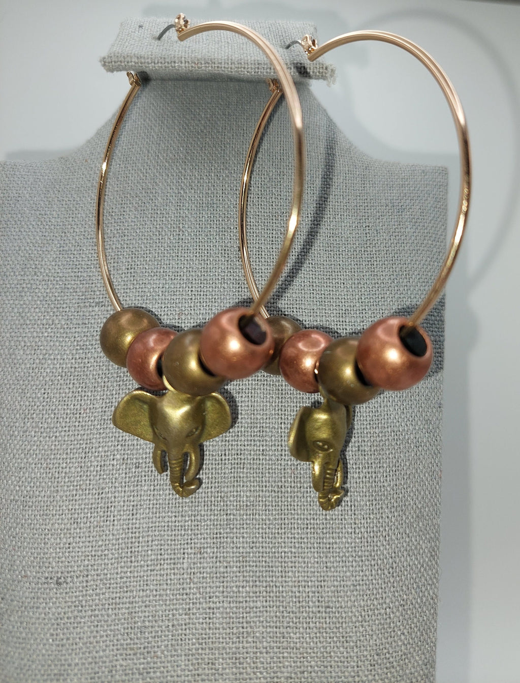 Bronze and Gold Beaded Elephant Earrings