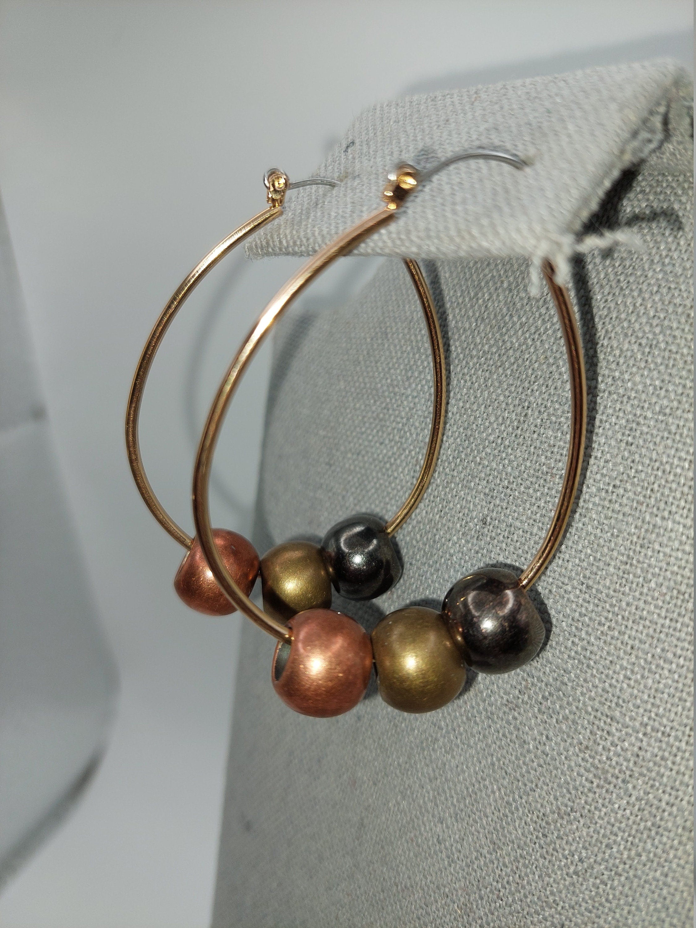 Bronze Beaded Hoop Earrings