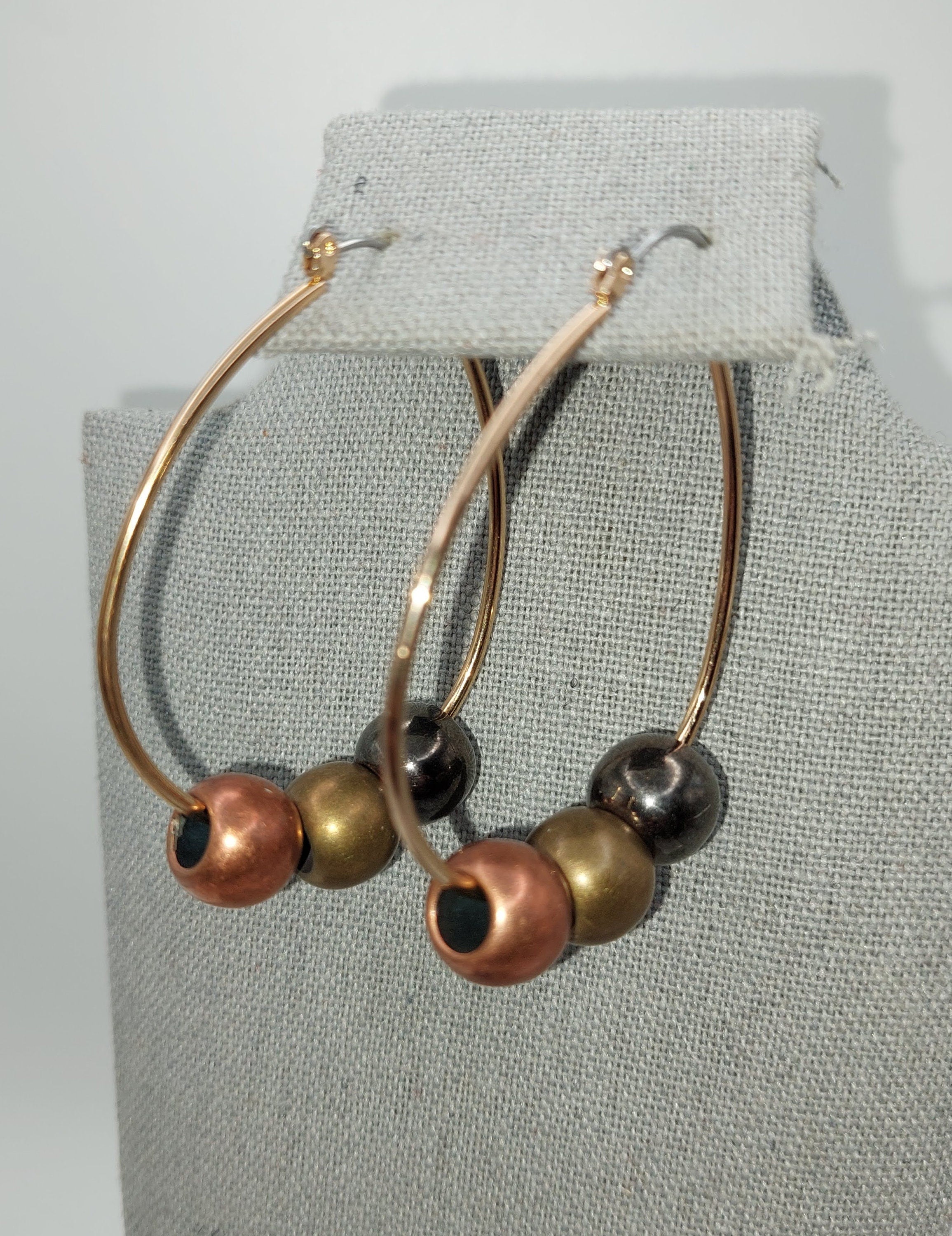 Bronze Beaded Hoop Earrings