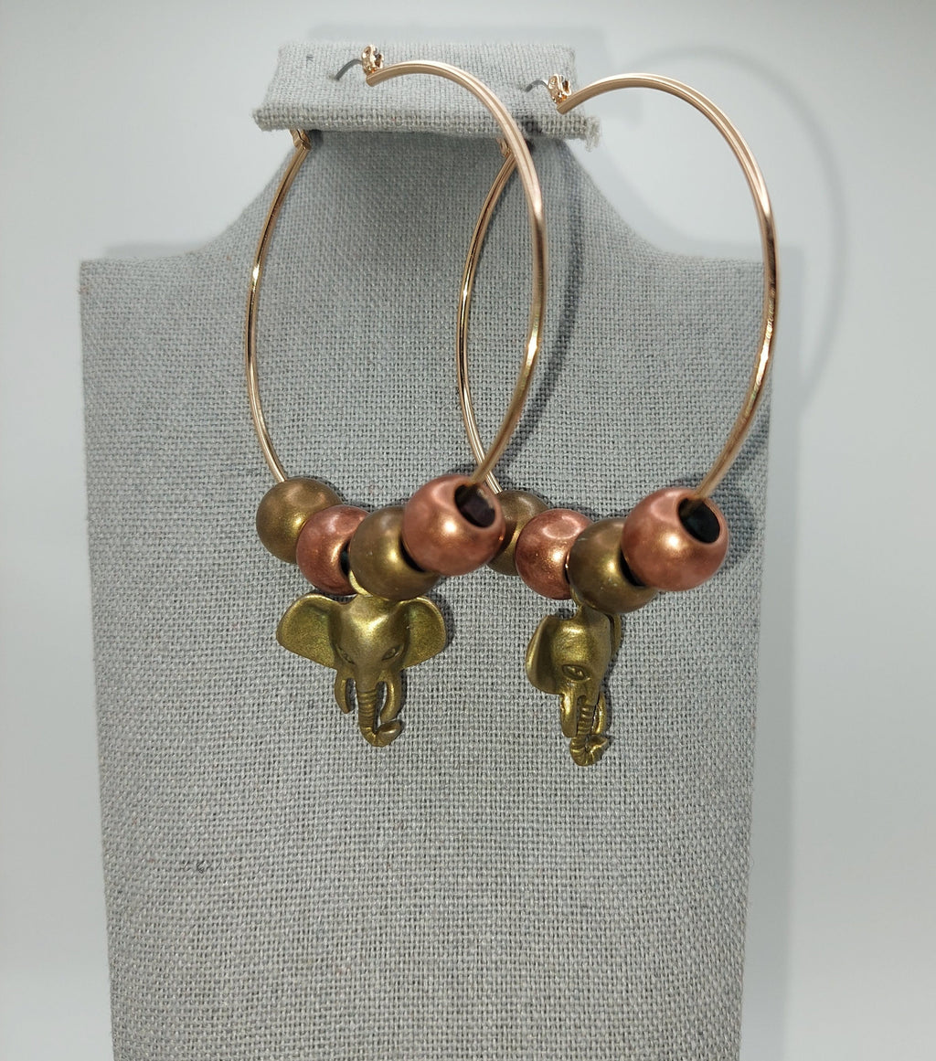 Bronze and Gold Beaded Elephant Earrings