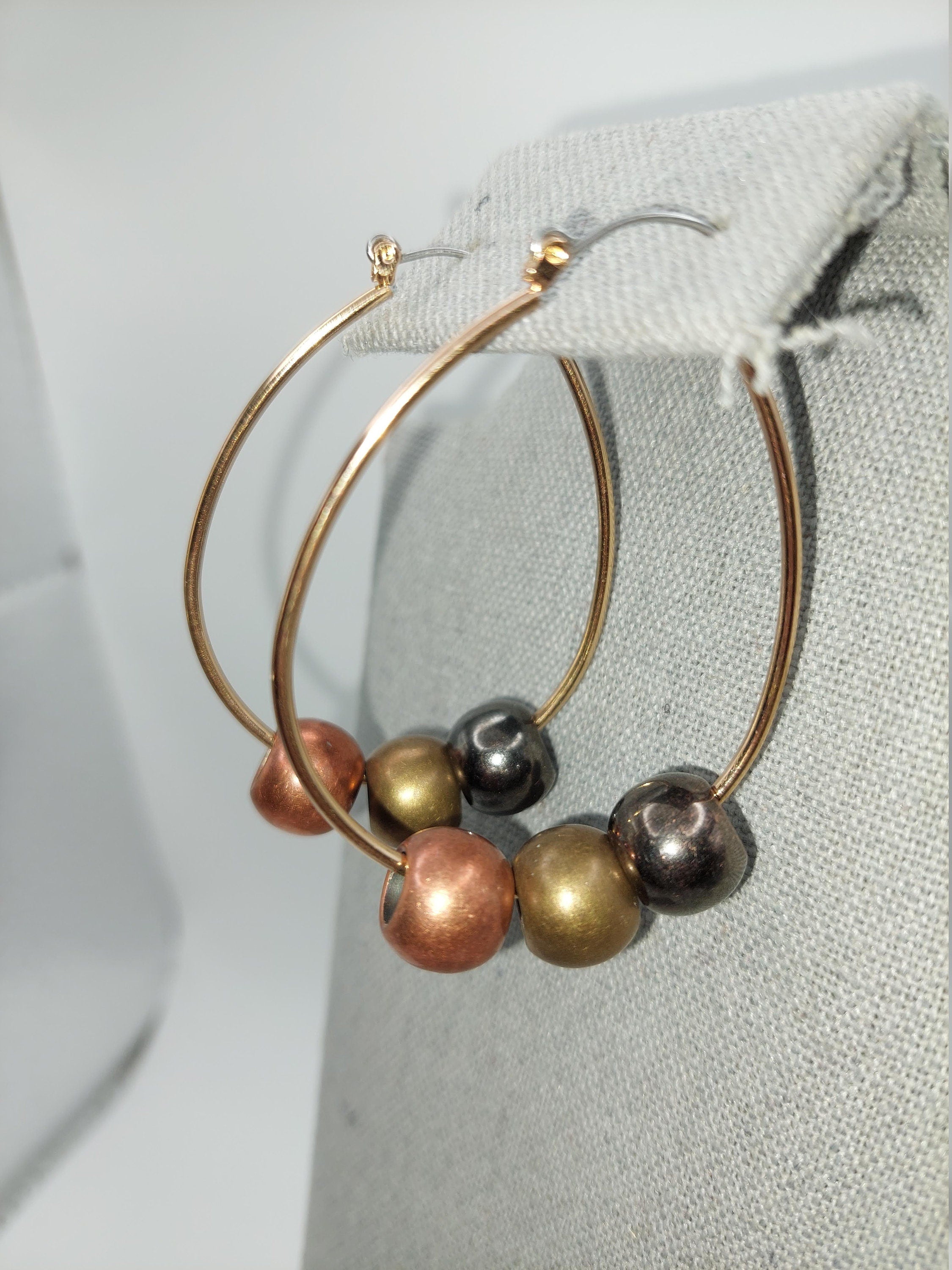 Bronze Beaded Hoop Earrings