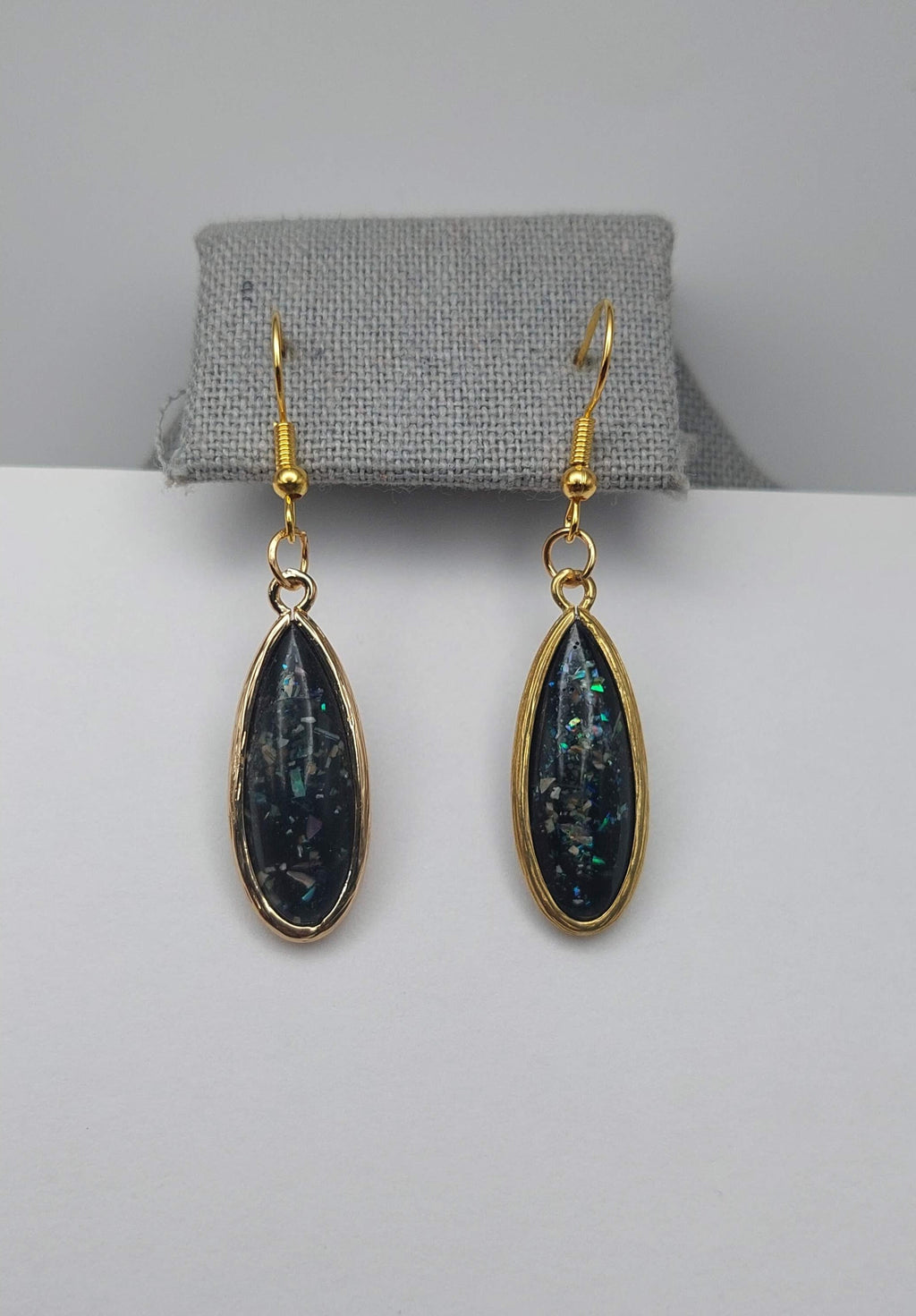 Mulitcolored Black Teal Opal and Emerald Green Teardrop Earrings
