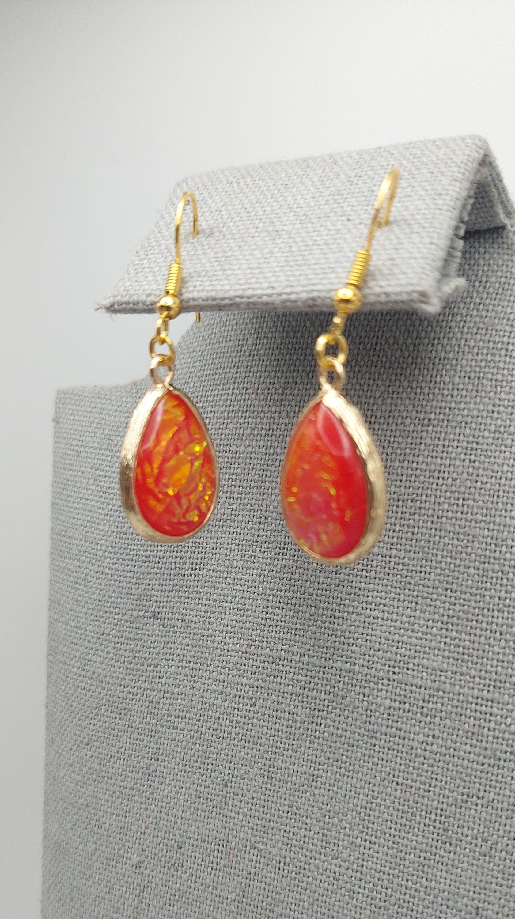 Red Opal Teardrop Earrings