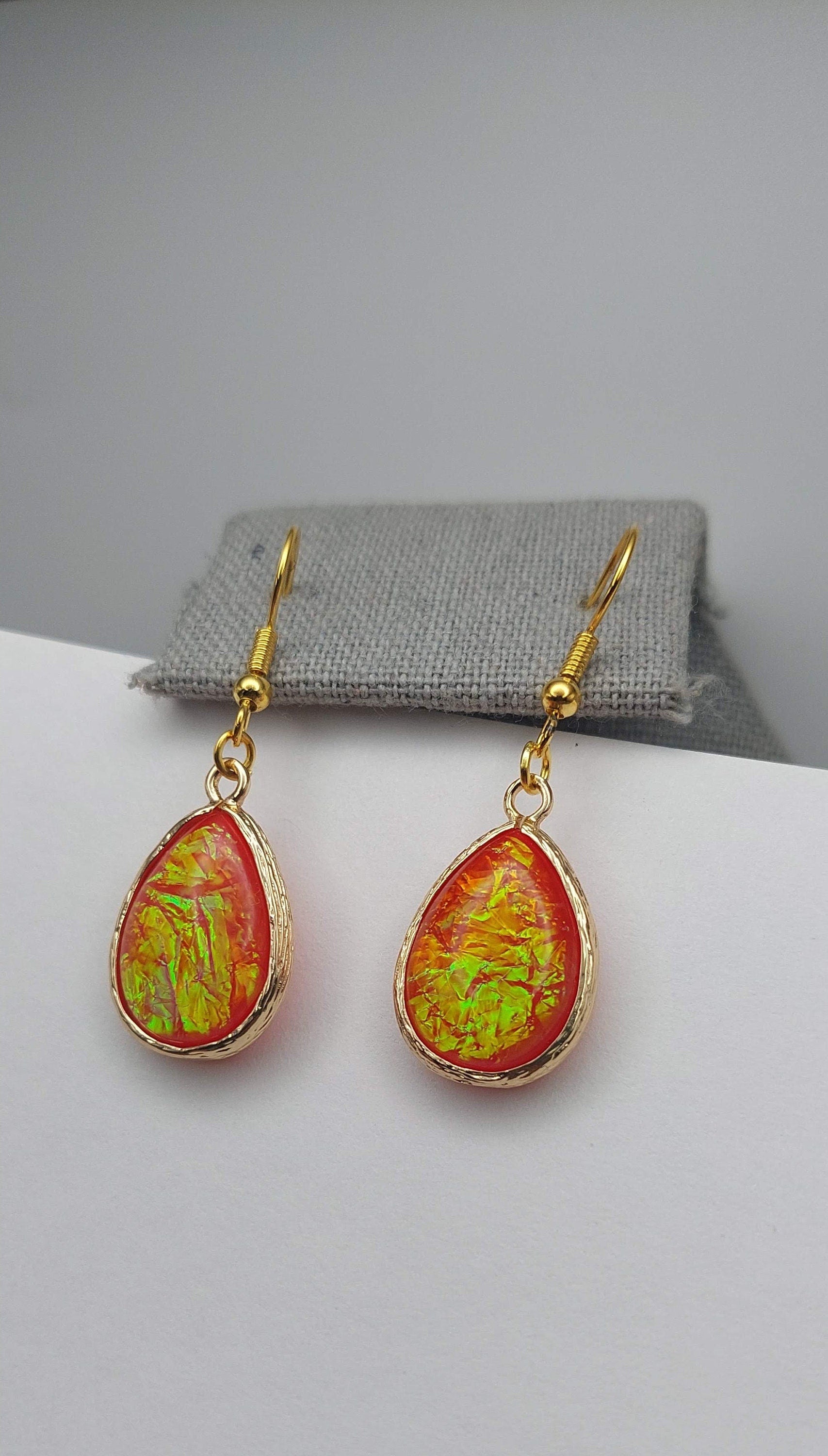 Red Opal Teardrop Earrings