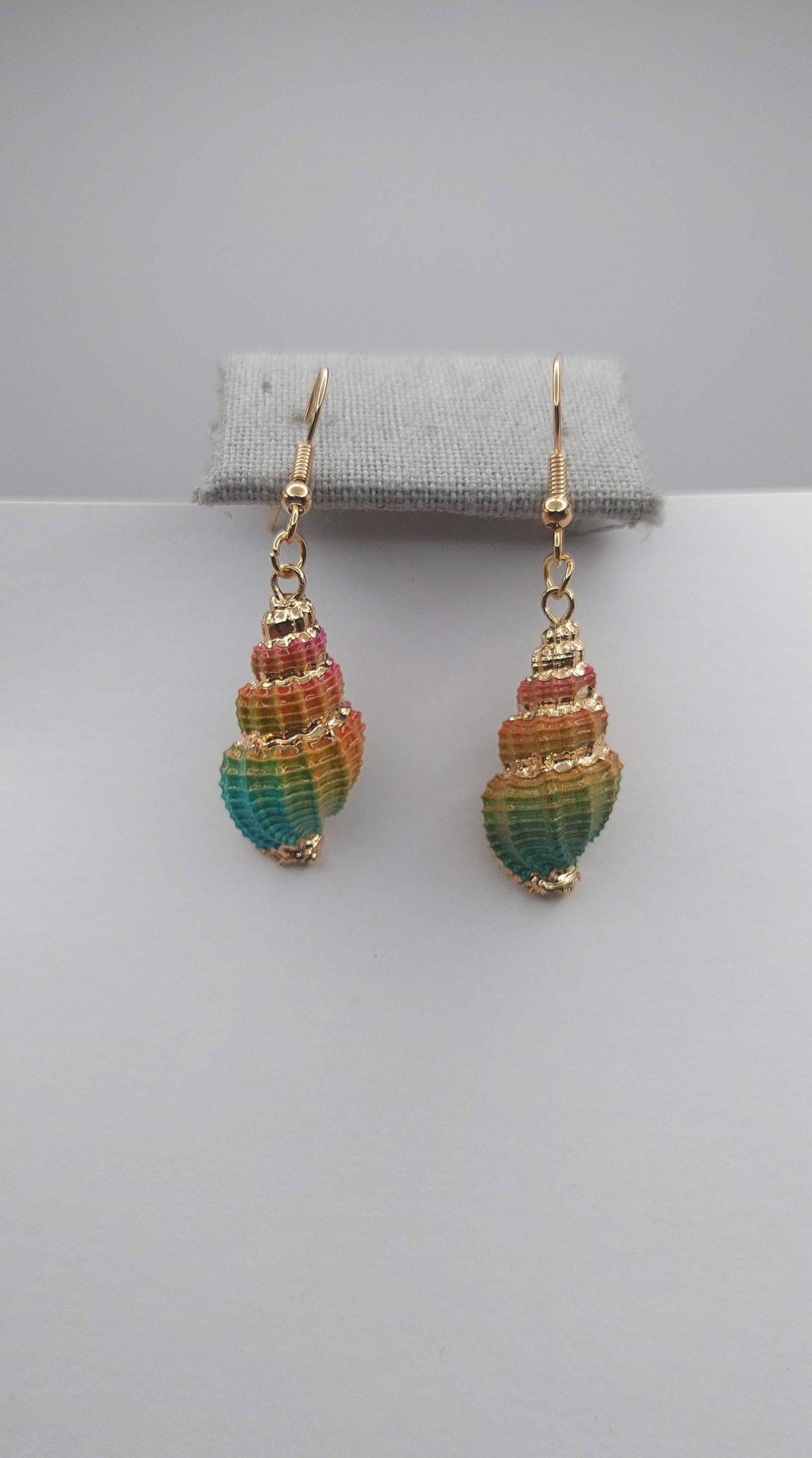Rainbow Beach Conch Ocean Gold Earrings
