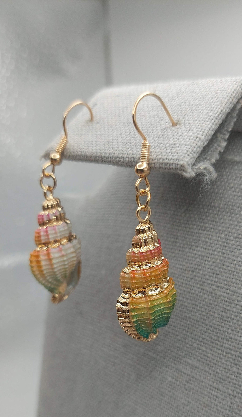Rainbow Beach Conch Ocean Gold Earrings