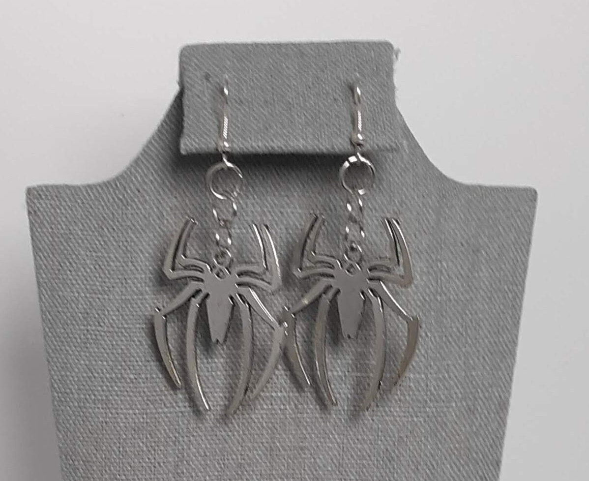 Silver Spider Man Earrings