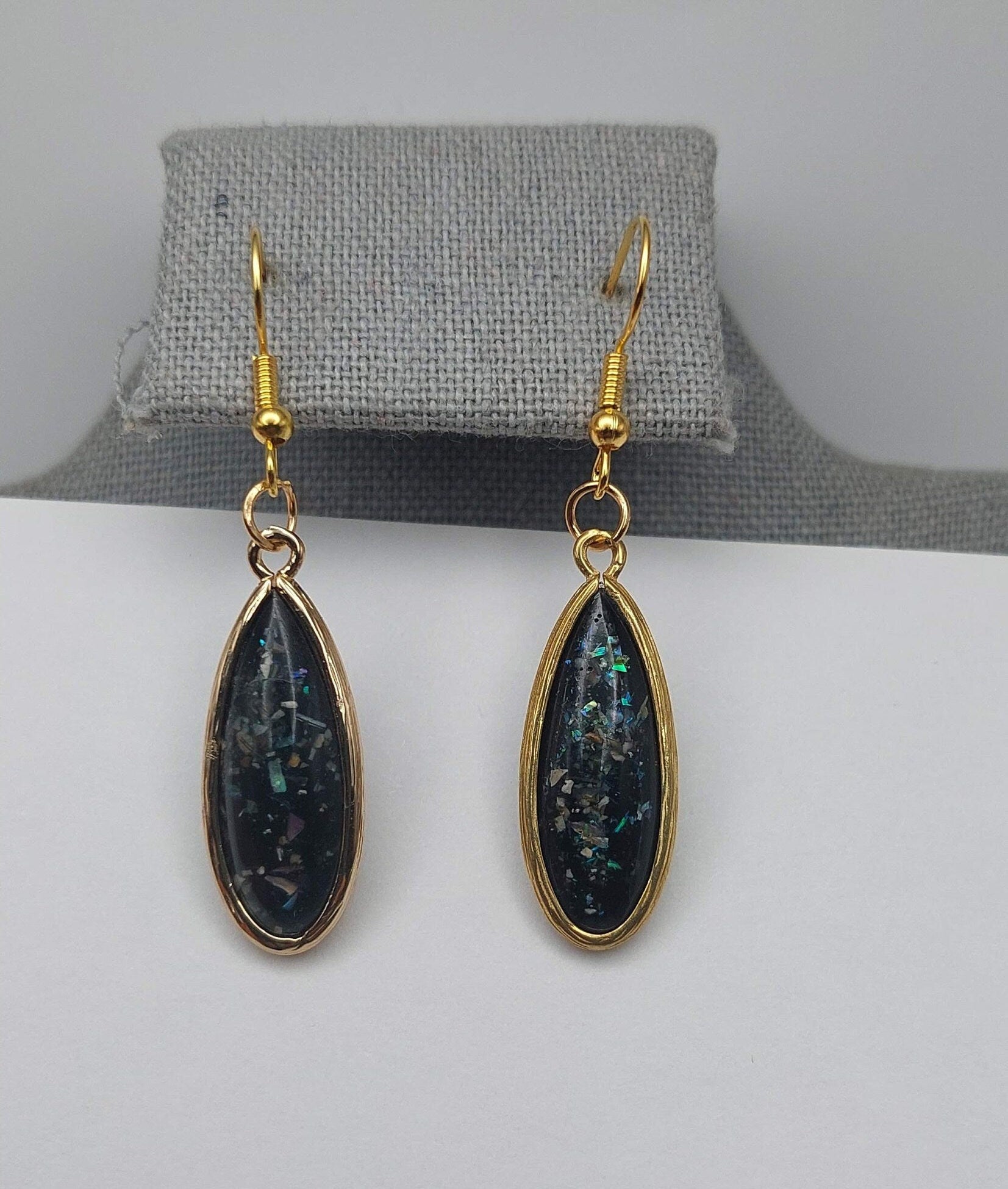 Mulitcolored Black Teal Opal and Emerald Green Teardrop Earrings