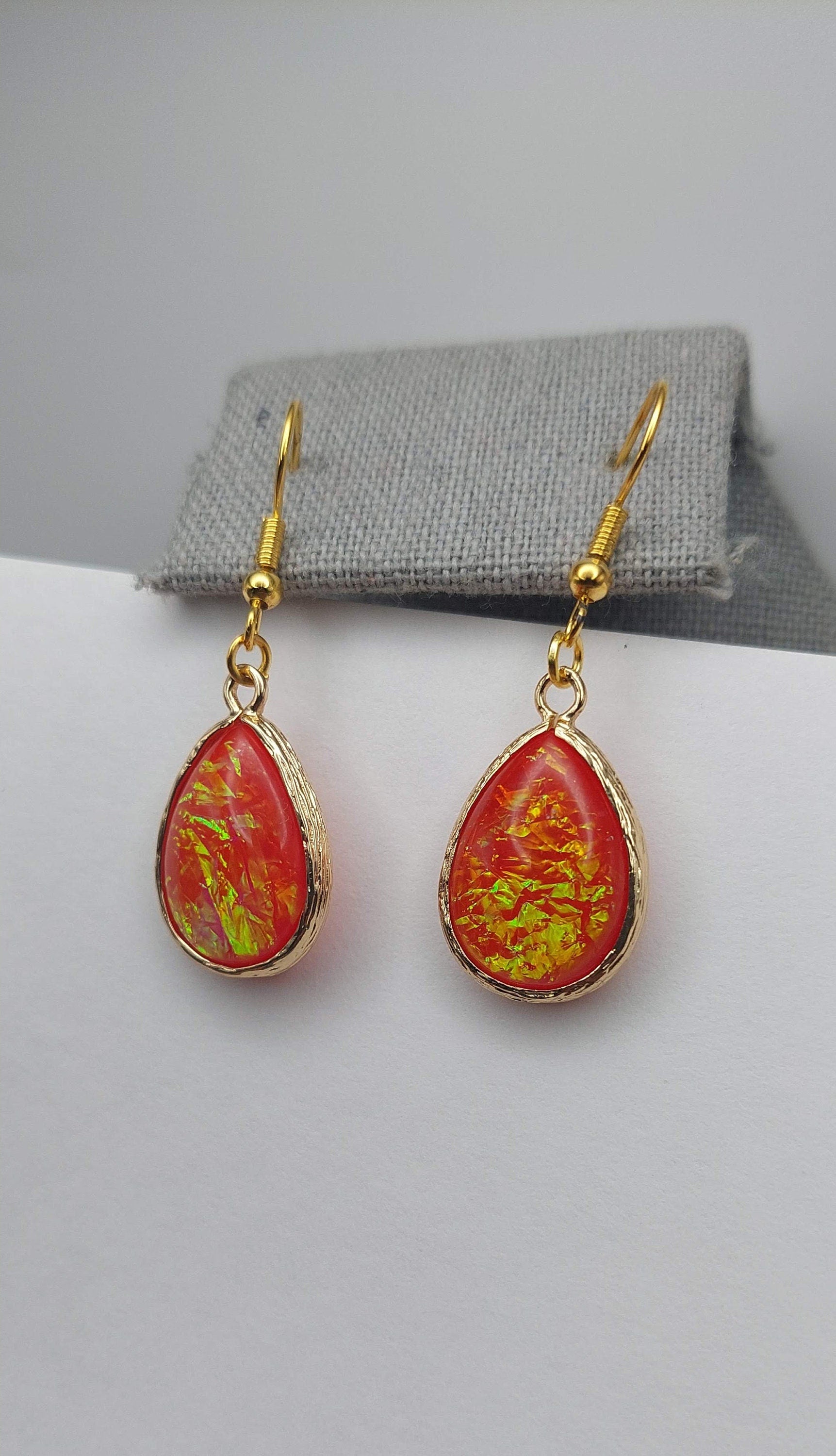 Red Opal Teardrop Earrings